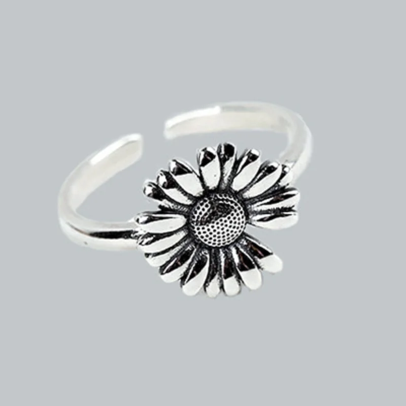 

Evimi Minimalist 925 Standard Silver Sunflower Rings For Women Couples Engagement Jewelry New Terndy Party Accessories Gift