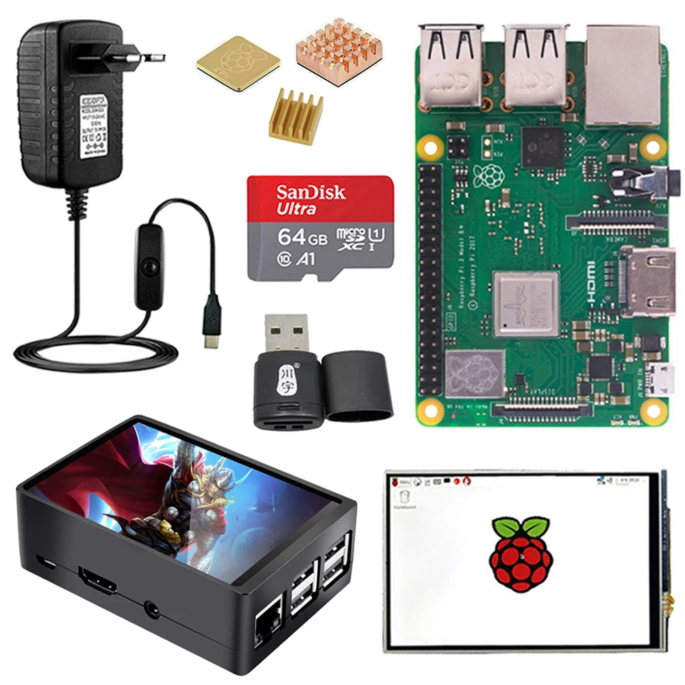 

Original Raspberry Pi 3 + ABS Case + 3.5 Inch Touch Screen LCD Display + Power Supply Adapter + Heat Sink For Pi3 Model B 3B+