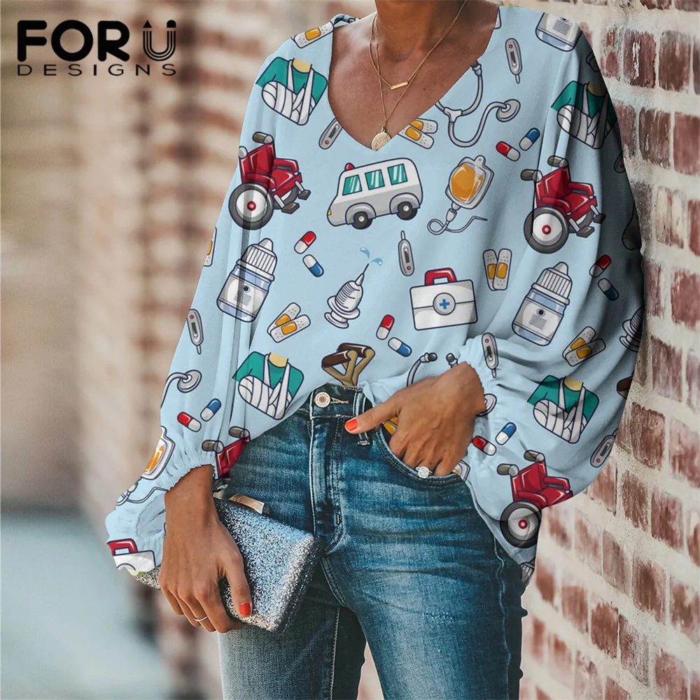 FORUDESIGNS Spring Women's Nursing Clothes Cartoon Nurses Printed Sexy V Neck Ladies Blouses Loose Casual Chiffon Shirts Mujer
FORUDESIGNS Spring Women's Nursing Clothes Cartoon Nurses Printed Sexy V Neck Ladies Blouses Loose Casual Chiffon Shirts Mujer