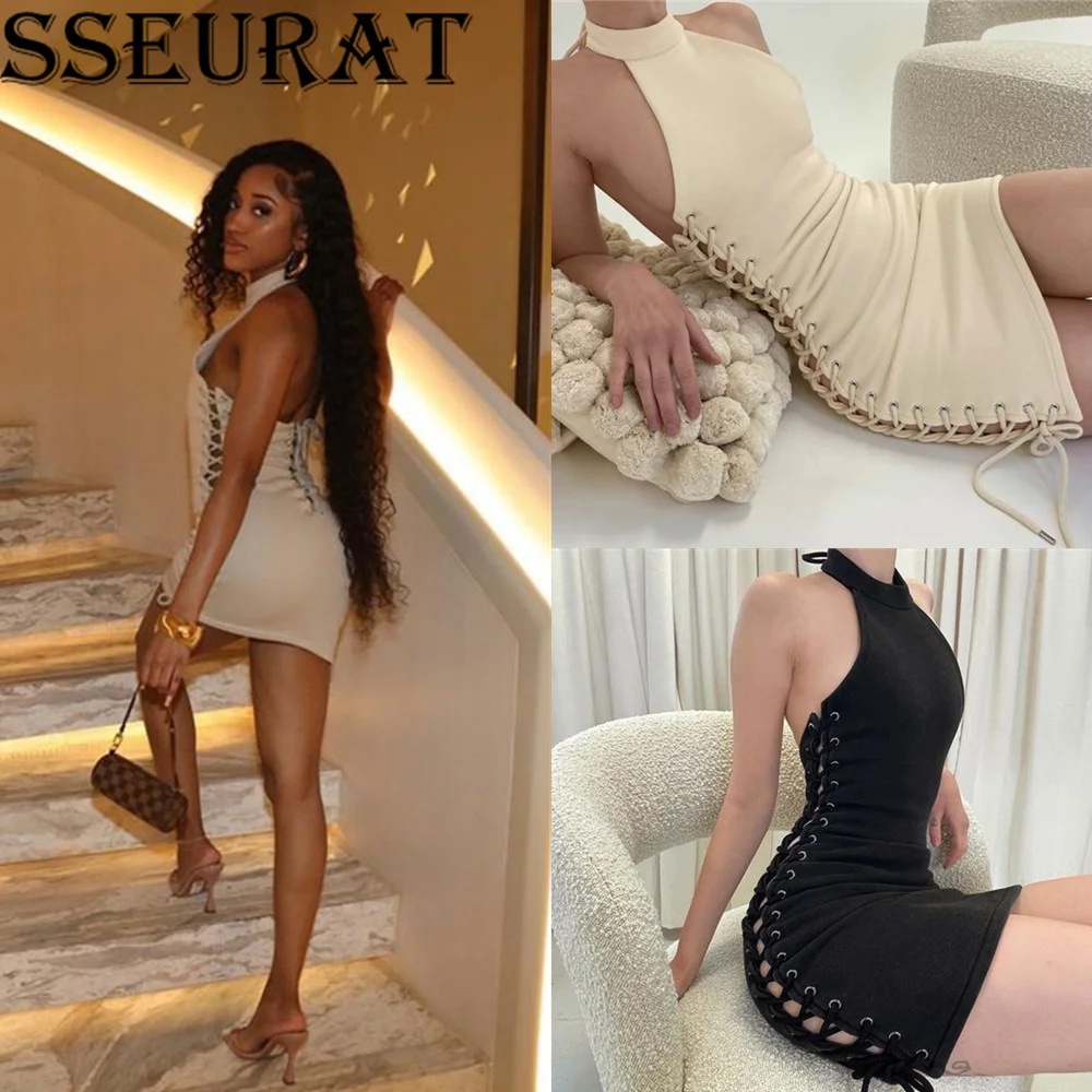 SSEURAT Women Solid Sleeveless Lace Up Stretchy Bodycon Dress Summer Sexy Night Club Partywear Hollow Out Mini Dresses
SSEURAT Women Solid Sleeveless Lace Up Stretchy Bodycon Dress Summer Sexy Night Club Partywear Hollow Out Mini Dresses