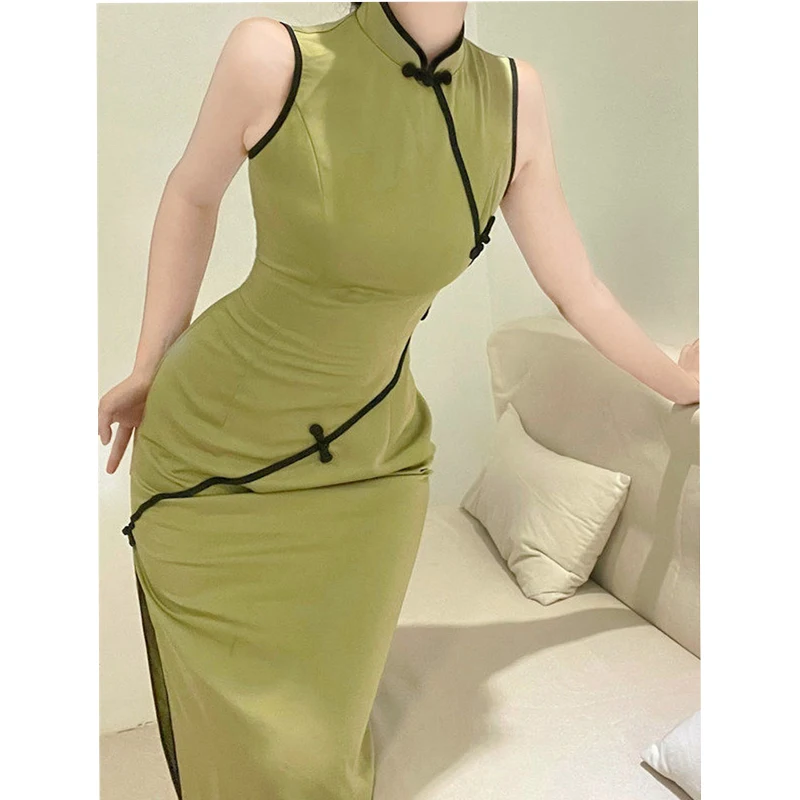 Sleeveless Dress Women Chinese Traditional Costumes Cheongsam Qipao Satin Summer Green Skirts Bodycon Slim Elegant Wedding Dress
Sleeveless Dress Women Chinese Traditional Costumes Cheongsam Qipao Satin Summer Green Skirts Bodycon Slim Elegant Wedding Dress