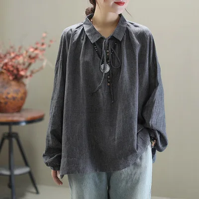 Girl Linen Plaid Pullover Shirt Women's Casual Loose Plus Size Puff Sleeve Blouse
Girl Linen Plaid Pullover Shirt Women's Casual Loose Plus Size Puff Sleeve Blouse