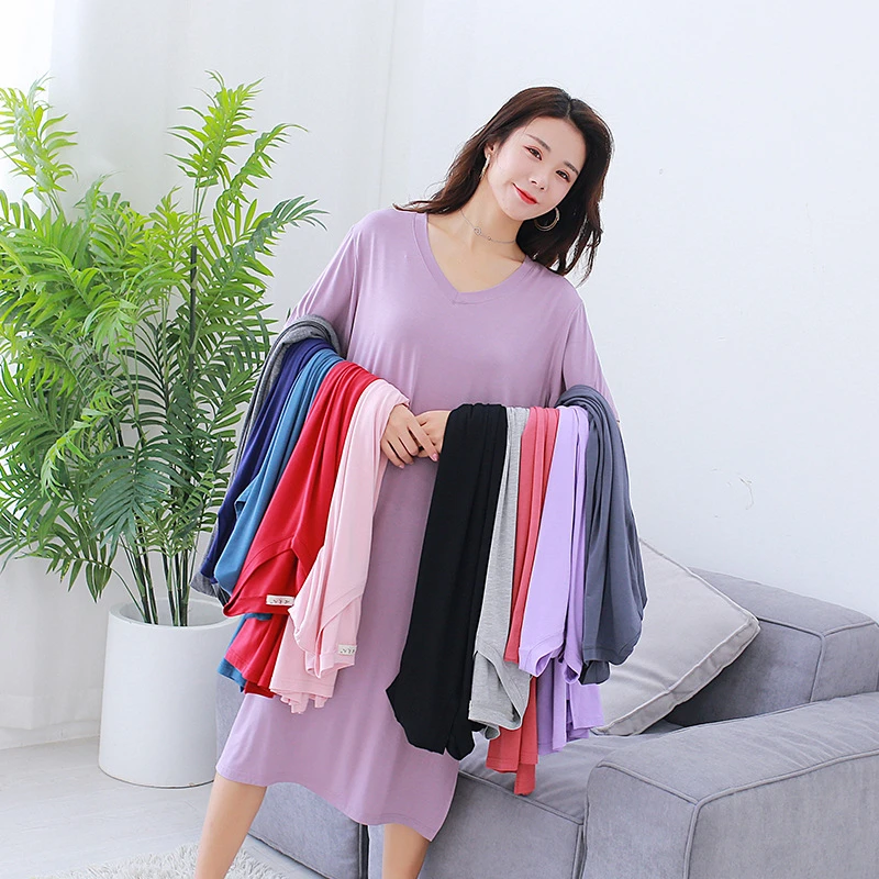 High Quality dress summer Korean version of Modal V-neck dress 200 kg fat MM loose short sleeve bottoming skirt sexy nightware
High Quality dress summer Korean version of Modal V-neck dress 200 kg fat MM loose short sleeve bottoming skirt sexy nightware