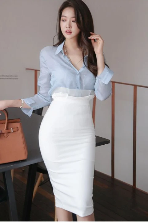 COIGARSAM Office Lady Shirt Womens tops New Spring Casual Women shirts Light Blue 950 
COIGARSAM Office Lady Shirt Womens tops New Spring Casual Women shirts Light Blue 950