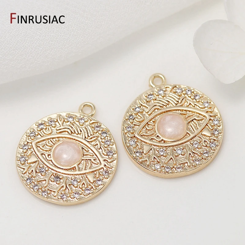 Fashion Lucky Evil Eye Charm Pendant Inlaid Zircon Round Commemorative Coin DIY Necklace Earrings Accessories | Украшения и