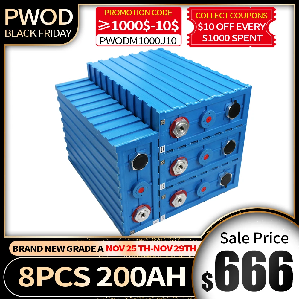 PWOD 8PCS GRADE A CALB lifepo4 3.2v 200AH rechargeable batteries, suitable for 48v rv solar ev marine EU US tax free
PWOD 8PCS GRADE A CALB lifepo4 3.2v 200AH rechargeable batteries, suitable for 48v rv solar ev marine EU US tax free