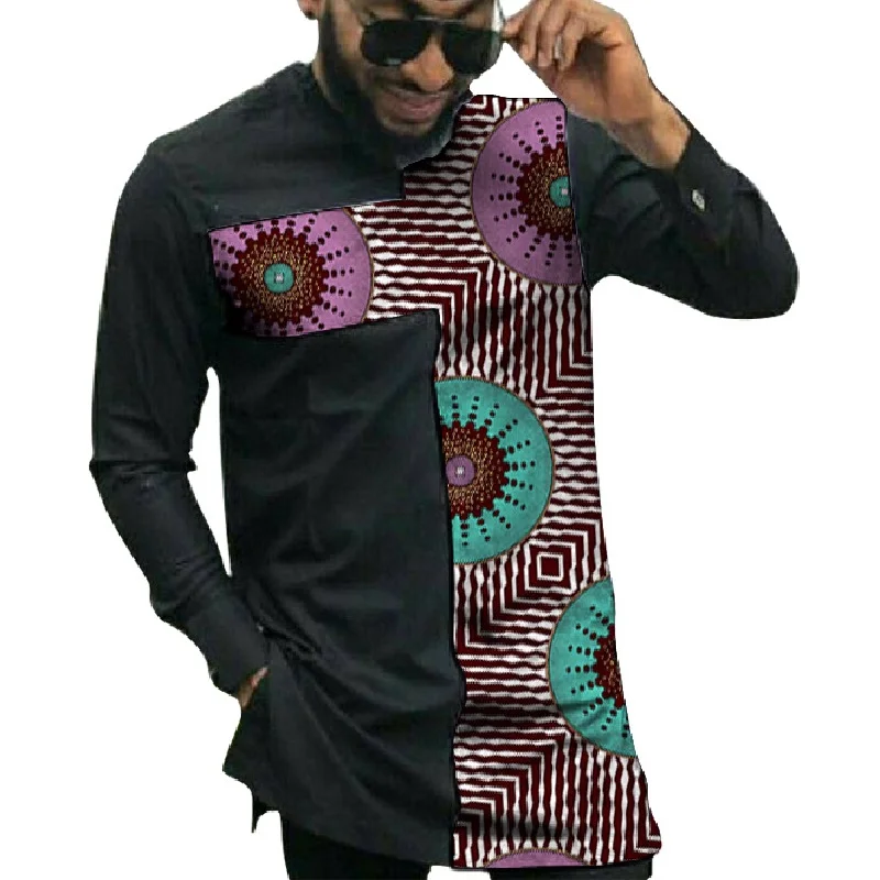 Ankara Print Men's O Neck Shirts Black Patchwork Tops African Fashion Casual Male Nigerian Outfit Customized
Ankara Print Men's O Neck Shirts Black Patchwork Tops African Fashion Casual Male Nigerian Outfit Customized