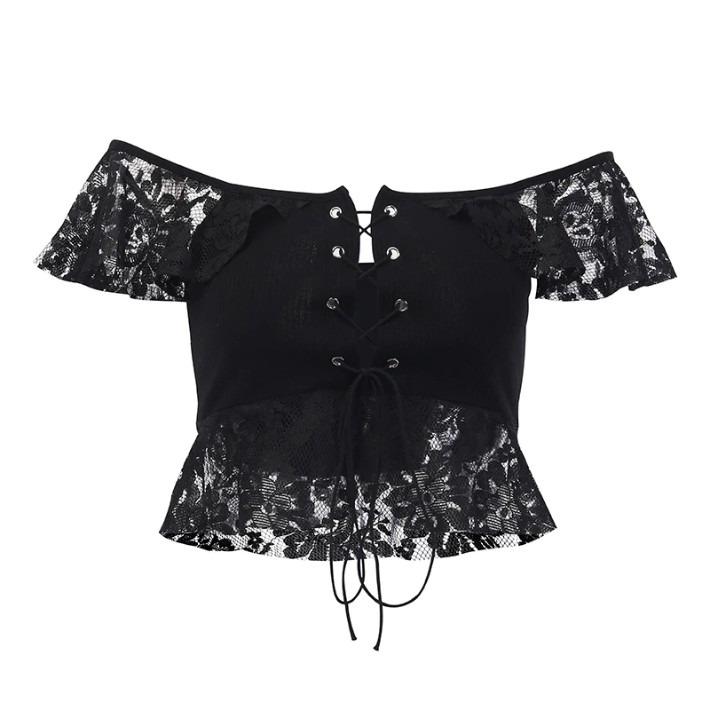 Gothic Sexy Lace Bandage Off Shoulder T-shirts Hollow Out Hole Cropped Tops Y2K Women Short Sleeve Vintage Black Slash Neck Tees
Gothic Sexy Lace Bandage Off Shoulder T-shirts Hollow Out Hole Cropped Tops Y2K Women Short Sleeve Vintage Black Slash Neck Tees