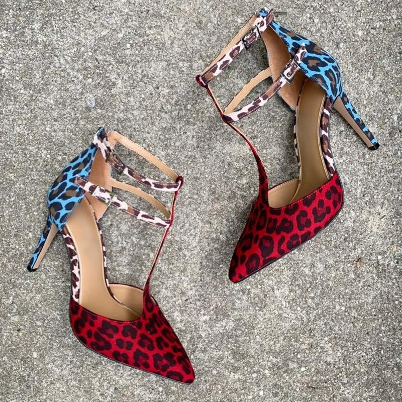 Stylish Red Blue Leopard Patchwork Dress Shoes T-strap Pointed Toe Hollow Pumps Cut-out Buckle Strap Thin Heels Party Shoes
Stylish Red Blue Leopard Patchwork Dress Shoes T-strap Pointed Toe Hollow Pumps Cut-out Buckle Strap Thin Heels Party Shoes