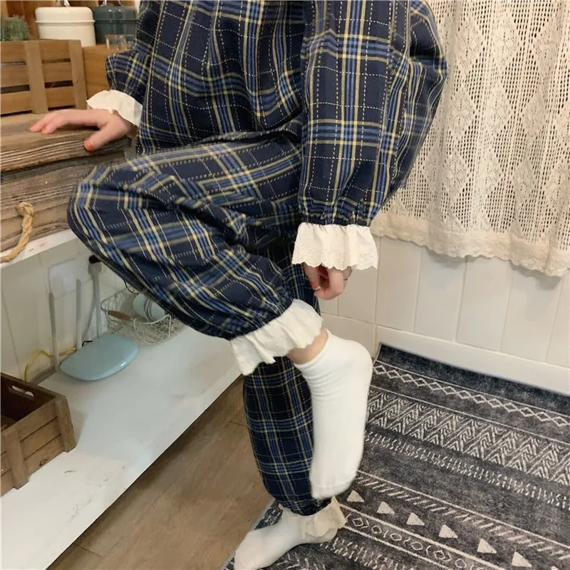 Pajama Sets Women Homewear Cotton Plaid Lace Bowknot Short Patchwork Kawaii Womens Cute Lolita Style 2 Piece 2021 Pajamas New 
Pajama Sets Women Homewear Cotton Plaid Lace Bowknot Short Patchwork Kawaii Womens Cute Lolita Style 2 Piece 2021 Pajamas New
