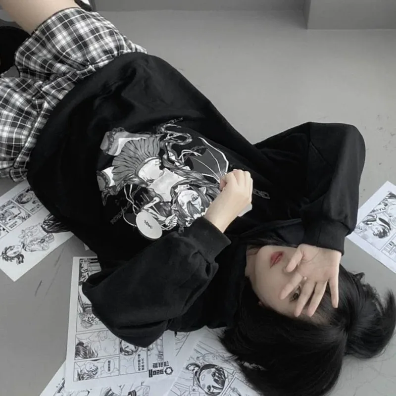 Gothic Sweatshirt Women Anime Print Black Hoodie Manga Long Sleeve Oversized Sweatshirt Japanese Streetwear 2021 Punk Top
Gothic Sweatshirt Women Anime Print Black Hoodie Manga Long Sleeve Oversized Sweatshirt Japanese Streetwear 2021 Punk Top