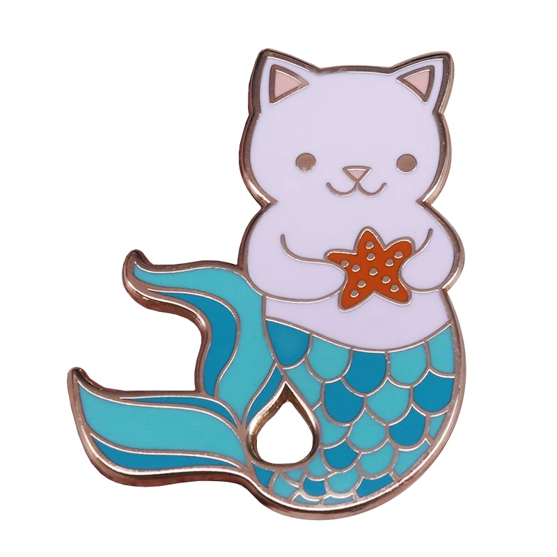 Русалки шпилька с подвеской Кот котенок Брошь в виде морской звезды значки