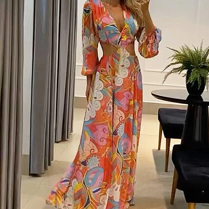 Ellafads Women's Cutout Maxi Dress Long Sleeve Print Sexy Dress High Street Wear Femal
Ellafads Women's Cutout Maxi Dress Long Sleeve Print Sexy Dress High Street Wear Femal