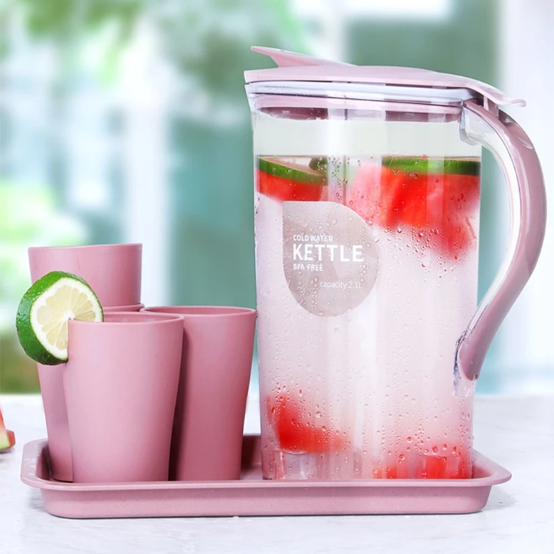 2021 New 5 Pcs Home Water Pitcher 2.1L Ice Guard Tea Pot Kettle Jug Durable Bar Curling Cold Beverages Juice Pot Kitchen Kettle
2021 New 5 Pcs Home Water Pitcher 2.1L Ice Guard Tea Pot Kettle Jug Durable Bar Curling Cold Beverages Juice Pot Kitchen Kettle
