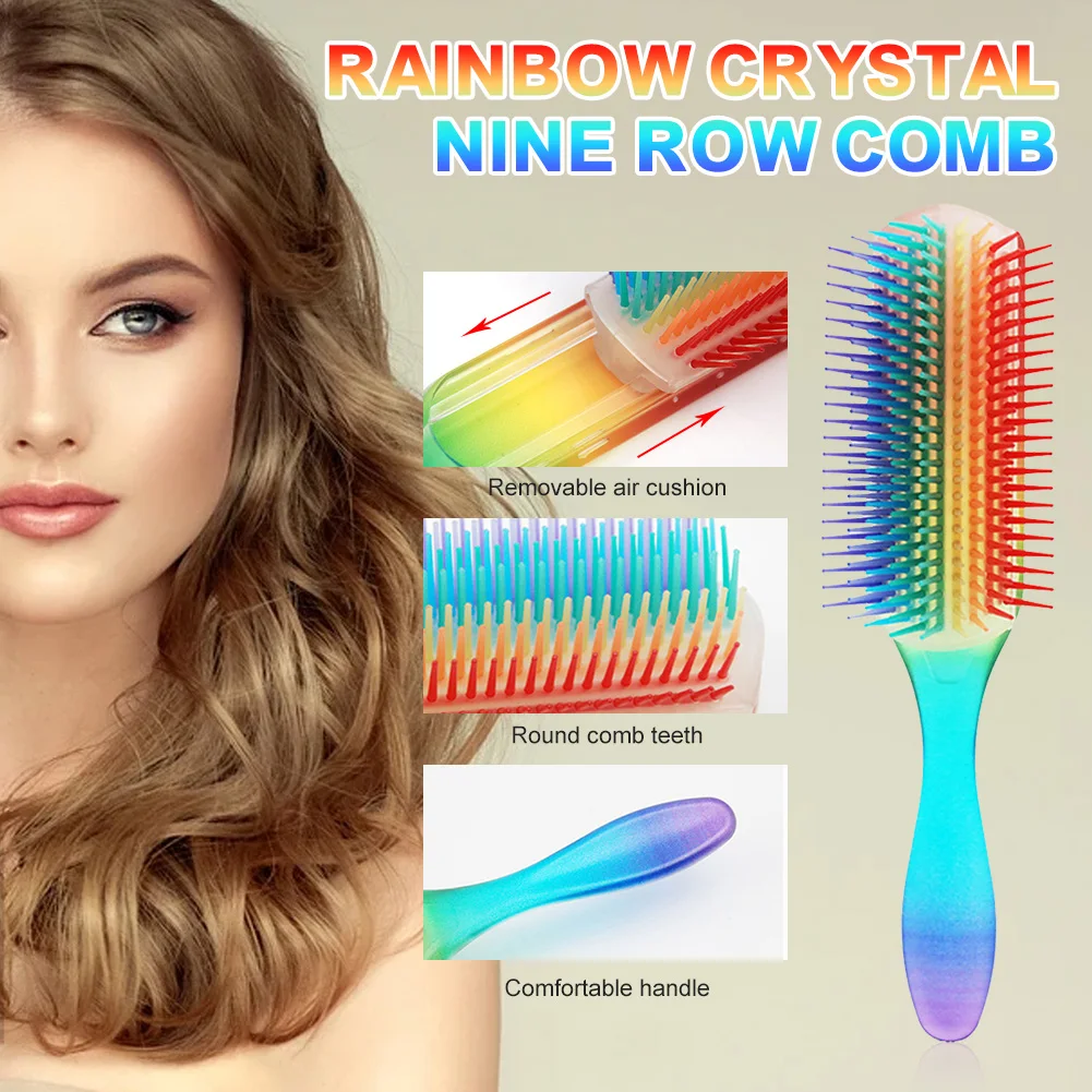 9 Rows Hair Brush Colorful Rainbow Hair Comb with Removable Bristle Pad Soft Hair Brush for Hair Styling and Shaping
9 Rows Hair Brush Colorful Rainbow Hair Comb with Removable Bristle Pad Soft Hair Brush for Hair Styling and Shaping