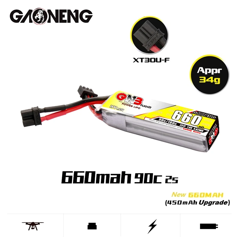 1 шт., литий-полимерная батарея GAONENG GNB Max 180C 7,6 в HV, 2S, 660 мАч с фоторазъемом для Happymodel FPV Racing Cine Whoop BetaFPV RC Drone
1 шт., литий-полимерная батарея GAONENG GNB Max 180C 7,6 в HV, 2S, 660 мАч с фоторазъемом для Happymodel FPV Racing Cine Whoop BetaFPV RC Drone