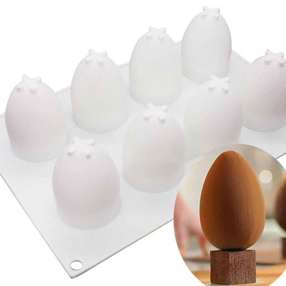 

New 8 Cavities Easter Egg Shape Cake Mold Mousse Fondant Chocolate Decorating Cake Jelly Silicone Molds Kitchen Baking Moulds