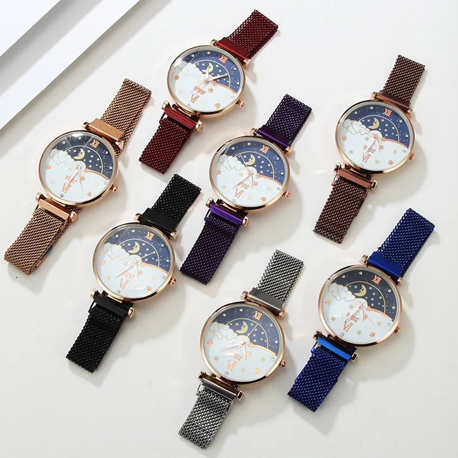 montre dame 2020 Womens Watches New Fashion Sun Moon Star Dial Ladies Watches Original Design Casual Gifts magnetic strap watch
montre dame 2020 Womens Watches New Fashion Sun Moon Star Dial Ladies Watches Original Design Casual Gifts magnetic strap watch