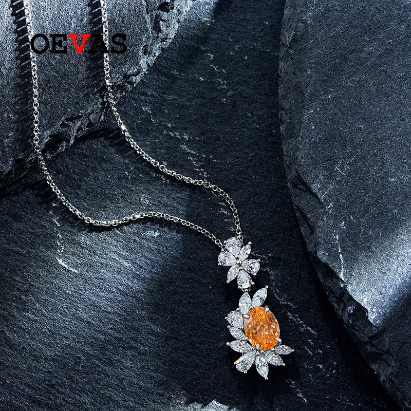OEVAS 100% 925 Sterling Silver 7*9mm Orange High Carbon Diamond 43cm Pendant Necklace For Women Sparkling Wedding Fine Jewelry
OEVAS 100% 925 Sterling Silver 7*9mm Orange High Carbon Diamond 43cm Pendant Necklace For Women Sparkling Wedding Fine Jewelry