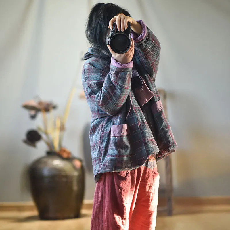 Women Cotton Linen Plaid Parkas Padded Coat Outerwear Ladies Vintage Plaid Coat Female 2021 new Autumn Parkas Coat
Women Cotton Linen Plaid Parkas Padded Coat Outerwear Ladies Vintage Plaid Coat Female 2021 new Autumn Parkas Coat