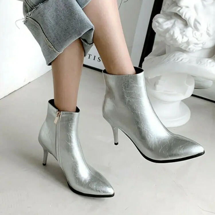 Ladies Patent Leather Ankle Boots Stilettos Heels Casual Party Shoes New