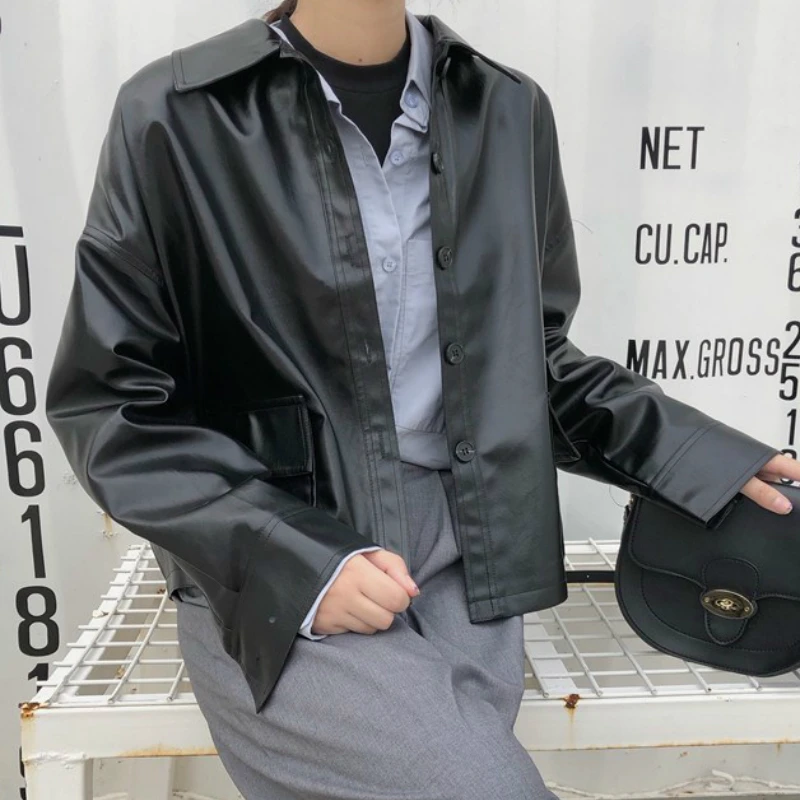 Women Jackets Autumn Solid PU Leather Motorcycle Style Turn-down Collar Male Retro Simple All-match High Street BF Leisure Chic
Women Jackets Autumn Solid PU Leather Motorcycle Style Turn-down Collar Male Retro Simple All-match High Street BF Leisure Chic
