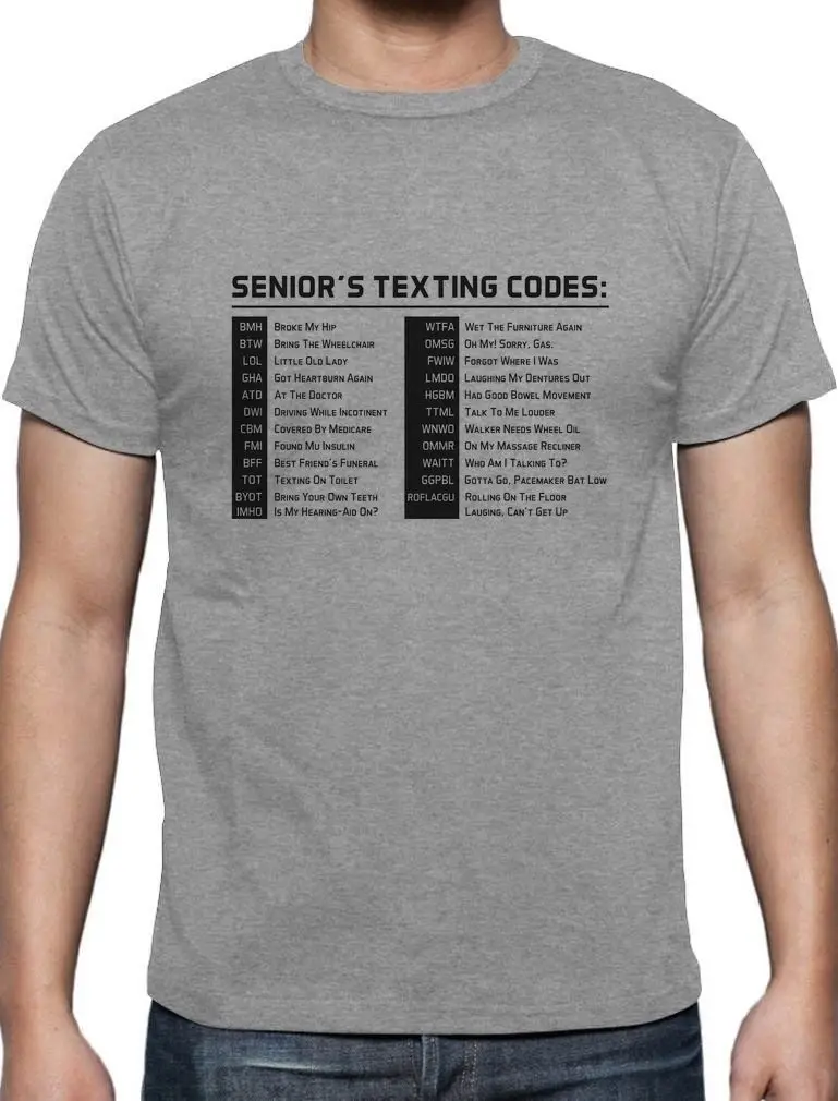 

Hot Sale 100% cotton Senior Citizen Texting Code Retirement Gift Funny T-Shirt Novelty Tee shirt