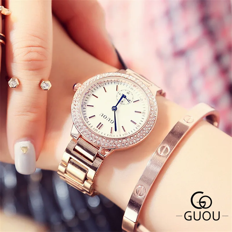 GUOU Small Dial Fashion Women Wristwatch Blue Mirror Diamond Ladies Watch Quartz Gold Plated Bracelet Steel Band Female Watches
GUOU Small Dial Fashion Women Wristwatch Blue Mirror Diamond Ladies Watch Quartz Gold Plated Bracelet Steel Band Female Watches