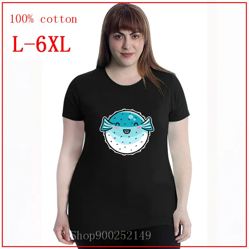 Модная летняя футболка Kawaii Милая с рыбками топы рукавами большие размеры 4XL 5XL 6XL
