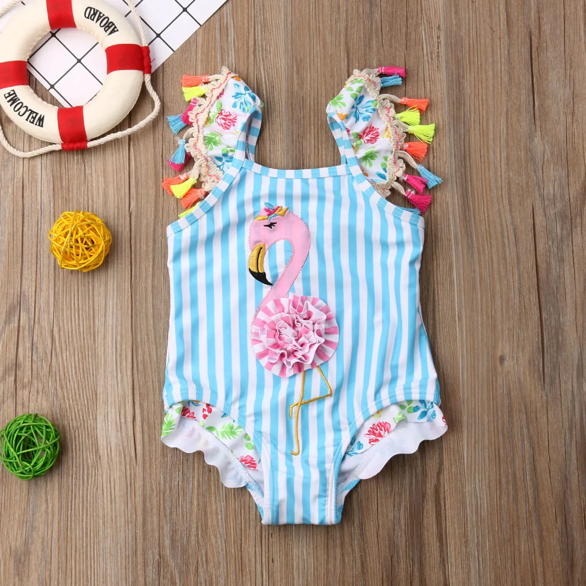 2019 Brand Toddler Kids Baby Girls Flamingo Cartoon Tankini Summer New Tassel Floral 3D Swimwear Swimsuit Bathing Beach | Мать и ребенок