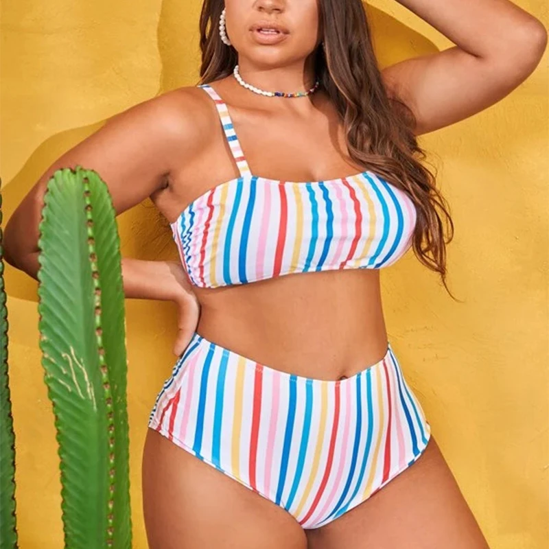 Striped Plus Size Bandeau Women's Bikini Sets Two Piece Bathing Suit High Waisted Large Size Swimsuit Tummy Control Swimwear
Striped Plus Size Bandeau Women's Bikini Sets Two Piece Bathing Suit High Waisted Large Size Swimsuit Tummy Control Swimwear