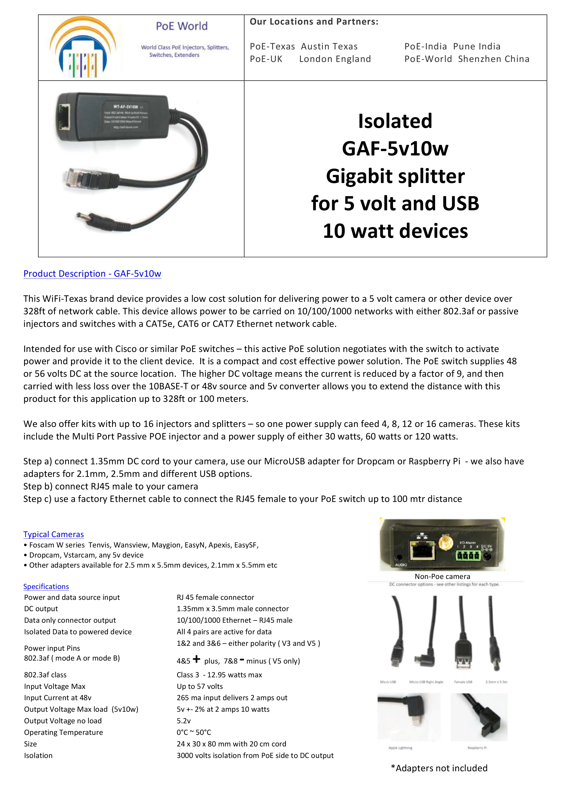 Gigabit 802.3af POE splitter for non-poe device Passive 5 Volt PoE separator works with Foscam Dropcam any 5v device
Gigabit 802.3af POE splitter for non-poe device Passive 5 Volt PoE separator works with Foscam Dropcam any 5v device