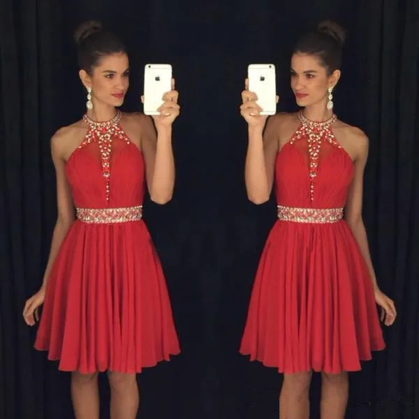 2020 Short Red Chiffon Homecoming Dresses with Silver Beaded Halter Neck Cocktail Party Gowns A Line Cheap Bridesmaid Dress
2020 Short Red Chiffon Homecoming Dresses with Silver Beaded Halter Neck Cocktail Party Gowns A Line Cheap Bridesmaid Dress