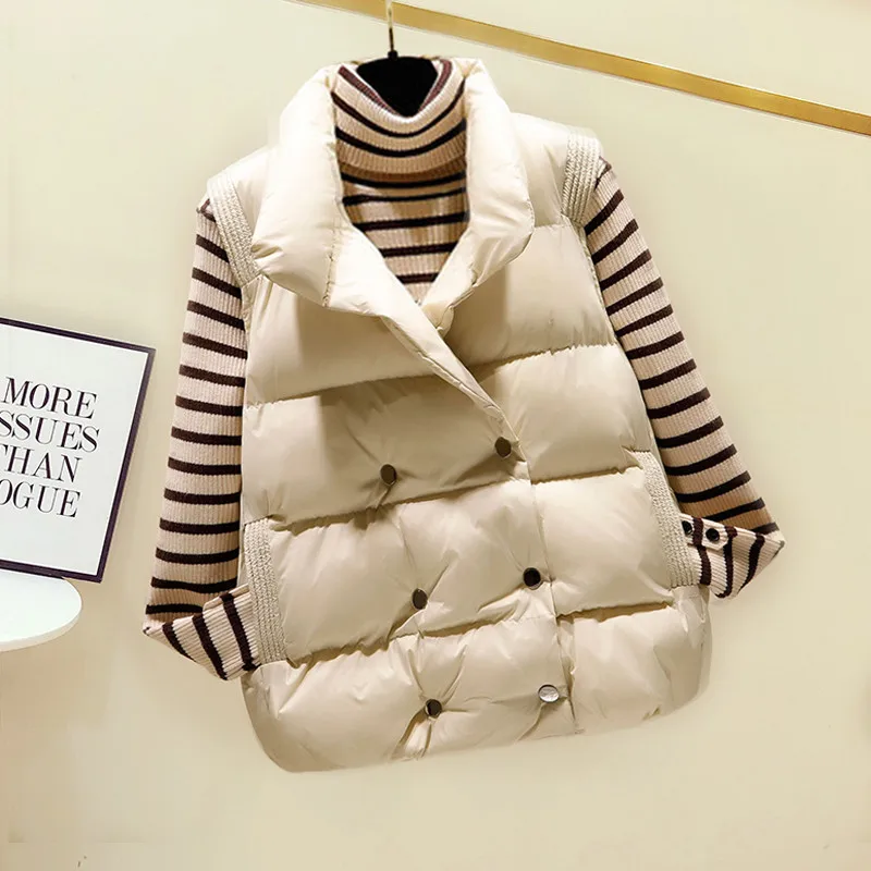 Plus Size Cotton Coat Outwear Winter Vest Thicken Keep Warm Turn-down Collar Solid Cold Season Women's Clothing | Женская одежда