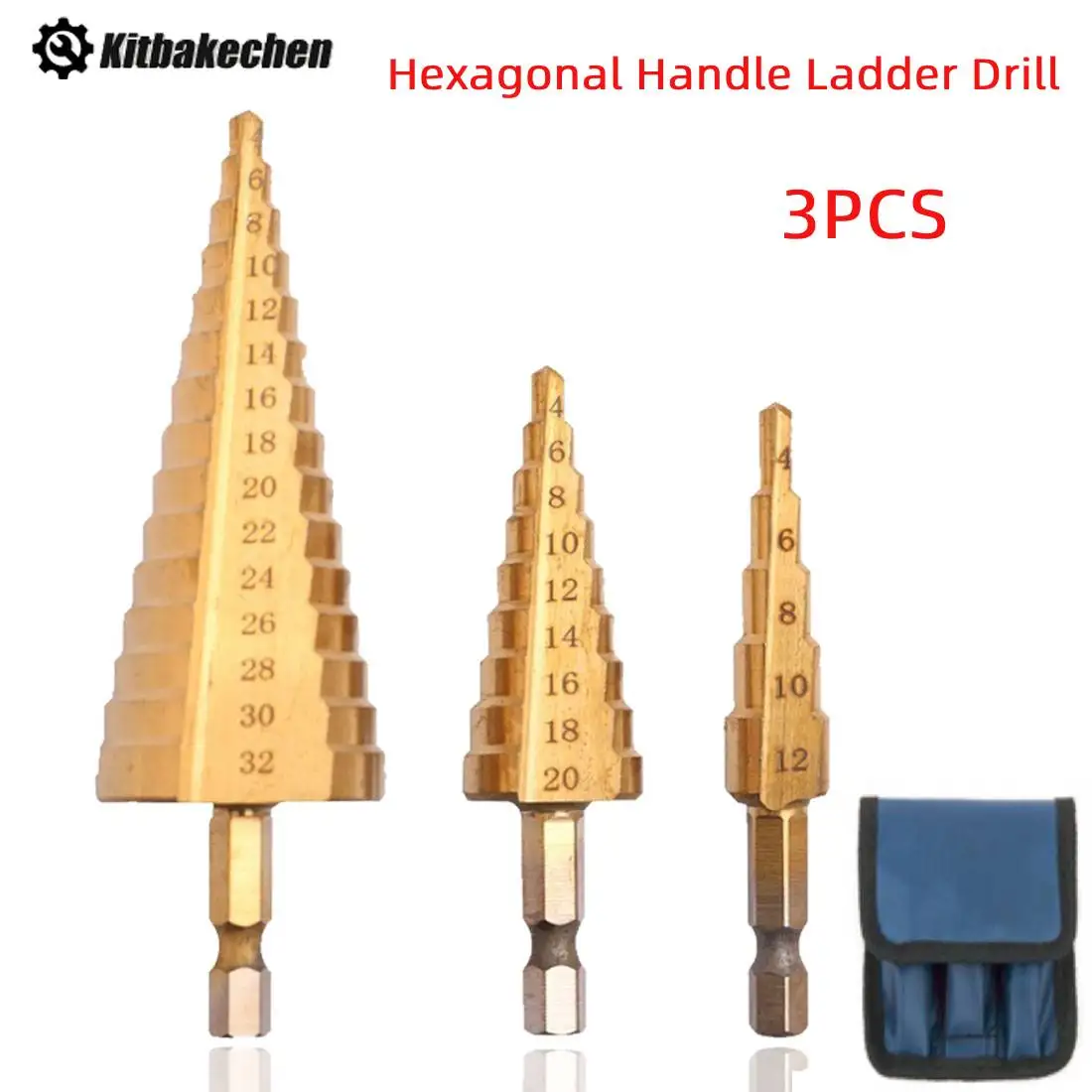 3pcs HSS Titanium Coated Step Drill Bit 4-12 4-20 4-32 Drilling Power Tools Metal HSS Wood Hole Cutter Cone Drill Hex Shank
3pcs HSS Titanium Coated Step Drill Bit 4-12 4-20 4-32 Drilling Power Tools Metal HSS Wood Hole Cutter Cone Drill Hex Shank