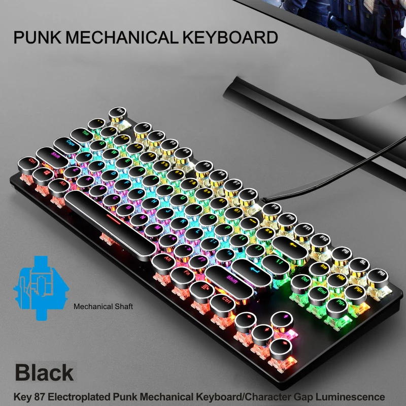 Real Mechanical Keyboard Game Office Available Punk Game Typewriter Mechanical Keyboard USB Wired 87-key ABS Round British
Real Mechanical Keyboard Game Office Available Punk Game Typewriter Mechanical Keyboard USB Wired 87-key ABS Round British