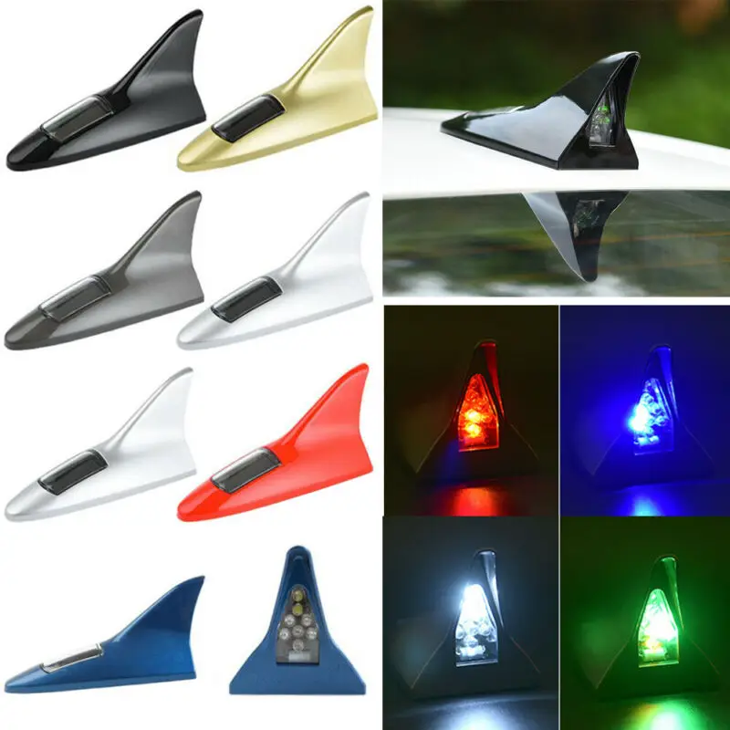 Gold LED Solar Car Tail Light Shark Fin Antenna Style Warning Flash Alarm Lamp | Автомобили и мотоциклы