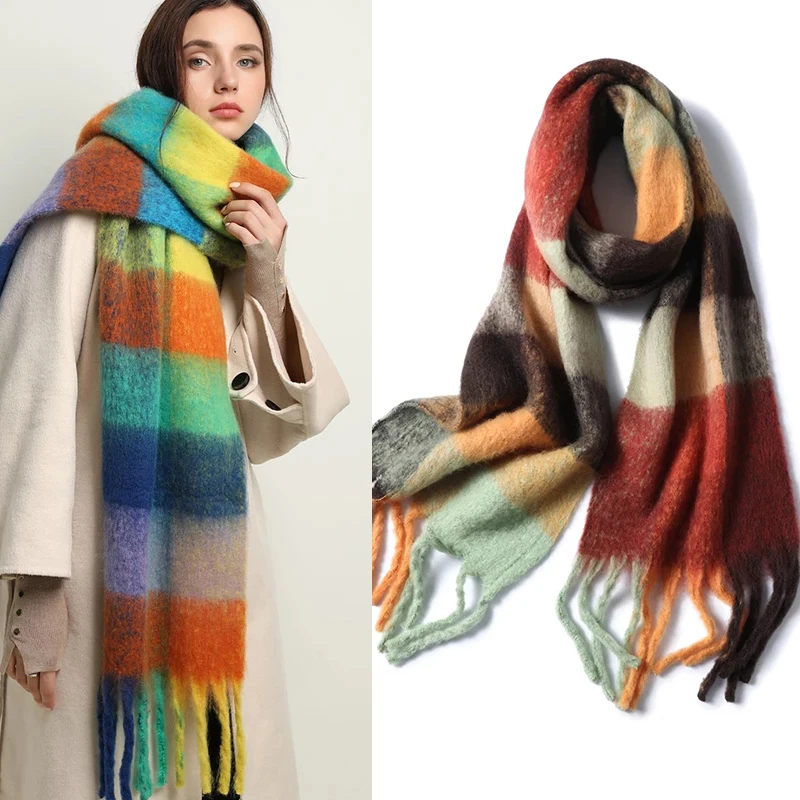 2021 New Women Plaid Scarf Winter Pashmina Shawls Cashmere Thick Wraps Lady Tassel Warm Scarves Rainbow Hairy Bufanda
2021 New Women Plaid Scarf Winter Pashmina Shawls Cashmere Thick Wraps Lady Tassel Warm Scarves Rainbow Hairy Bufanda