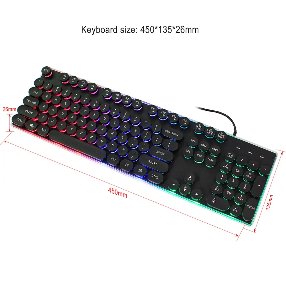 Gaming Mechanical Keyboard Mixed Color Breathing Backlit Round Cap Keyboard USB Wired Gaming 104-Key Keyboard With LED Backlight
Gaming Mechanical Keyboard Mixed Color Breathing Backlit Round Cap Keyboard USB Wired Gaming 104-Key Keyboard With LED Backlight