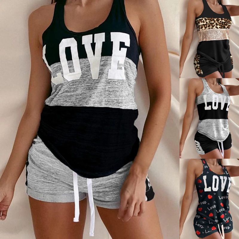 Women Summer Tanks + Shorts 2pcs Sleeveless Tanks Heart Printed Lace Up Ladies Clothes Set
Women Summer Tanks + Shorts 2pcs Sleeveless Tanks Heart Printed Lace Up Ladies Clothes Set