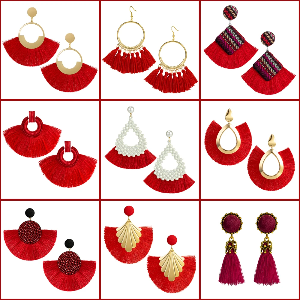 2021 New Bohemian Tassel Earrings for Women Fashion Cotton Silk Fabric Fringe Red Drop Dangle Earrings Female Statement Jewelry
2021 New Bohemian Tassel Earrings for Women Fashion Cotton Silk Fabric Fringe Red Drop Dangle Earrings Female Statement Jewelry
