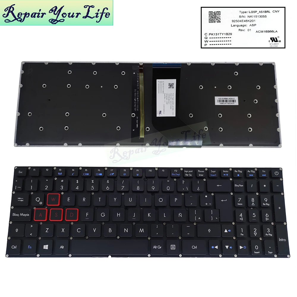Latin keyboard backlit for Acer Aspire VX 15 17 VX5 591 593 793 VN7 793G LA SP notebook PC keyboards backlight QWERTY NKI1513055
Latin keyboard backlit for Acer Aspire VX 15 17 VX5 591 593 793 VN7 793G LA SP notebook PC keyboards backlight QWERTY NKI1513055