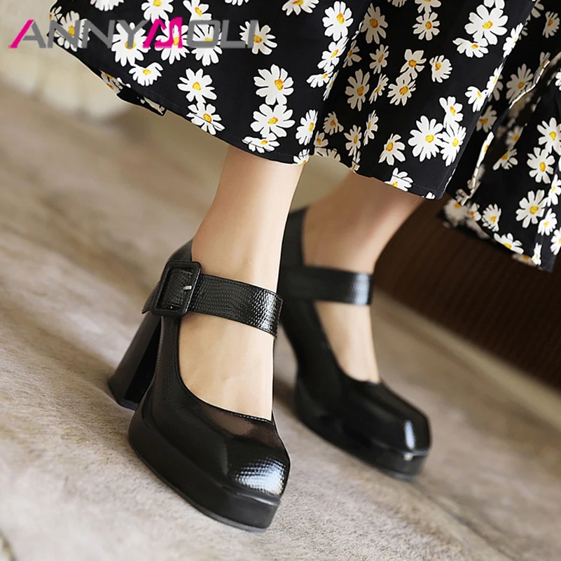 ANNYMOLI PU Leather Mary Janes Shoes Women Platform Chunky Heels Pumps Buckle Super High Heel Footwear Wine Red 2022 Size 46-33
ANNYMOLI PU Leather Mary Janes Shoes Women Platform Chunky Heels Pumps Buckle Super High Heel Footwear Wine Red 2022 Size 46-33