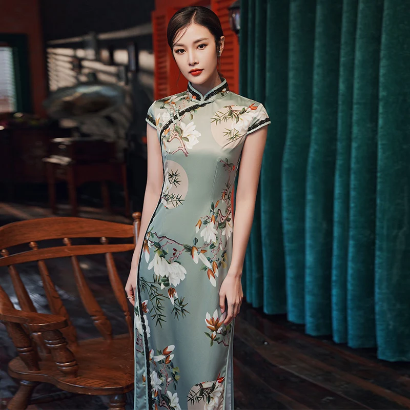 

Новинка 2020, модифицированное платье qipao, облегающее китайское платье, восстанавливающее древние путь, для молодых девушек, с длинным темпер...