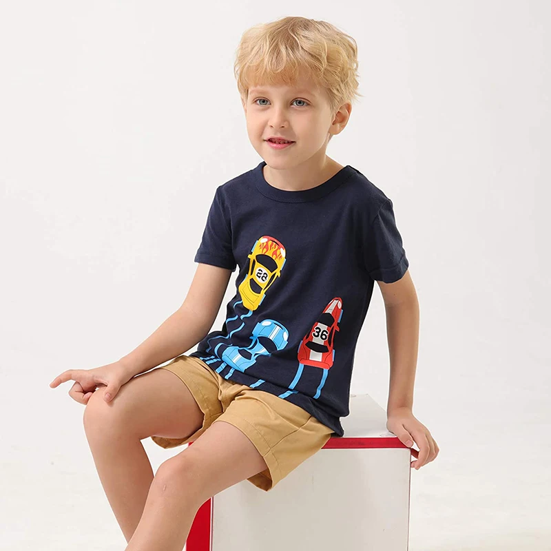 Детская футболка Летняя хлопковая Футболка для мальчиков с рисунком машинки