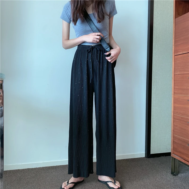 Женские Летние повседневные свободные длинные широкие брюки эластичные прямые