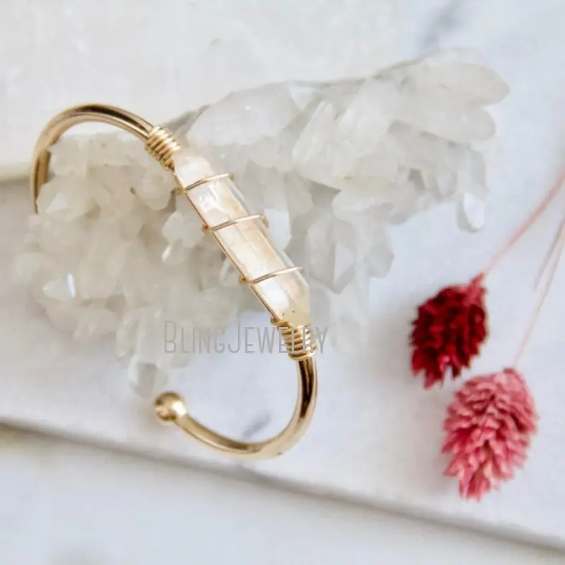 Clear Quartz Bangle Wire Wrapped Bracelet Gold or Rose Gold Guff Bangle Crystal Point Cuff Bracelet
Clear Quartz Bangle Wire Wrapped Bracelet Gold or Rose Gold Guff Bangle Crystal Point Cuff Bracelet
