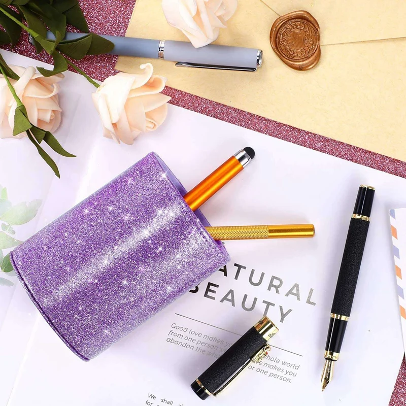 2 Pcs PU Glitter Pen Holder Pencil Cup Shiny Makeup Brush Holder for Desk Office Classroom Home Purple & Gold
2 Pcs PU Glitter Pen Holder Pencil Cup Shiny Makeup Brush Holder for Desk Office Classroom Home Purple & Gold