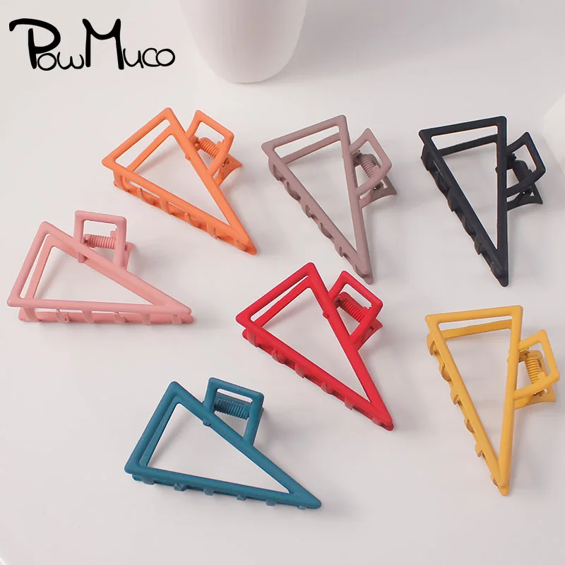 

Powmuco Solid Color Women Shark Clips Fashion Hollowed Triangle Metal Hair Claws Ponytail Hairpins Clothing Accessory Girls Gift