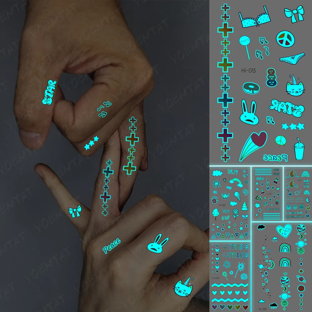 Child Luminous Tattoos Cute Small Cat Butterfly Flower Glow Transferable Waterproof Temporary Tattoo Stickers Men Women Body Art
Child Luminous Tattoos Cute Small Cat Butterfly Flower Glow Transferable Waterproof Temporary Tattoo Stickers Men Women Body Art